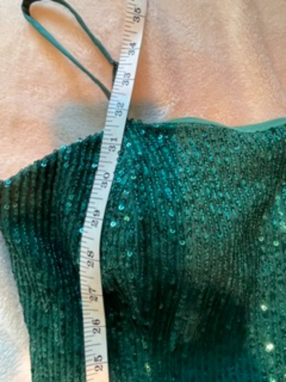 Dark Green mini dress, spaghetti straps, 100% embellished with sparkle size 6 - Picture 5 of 6